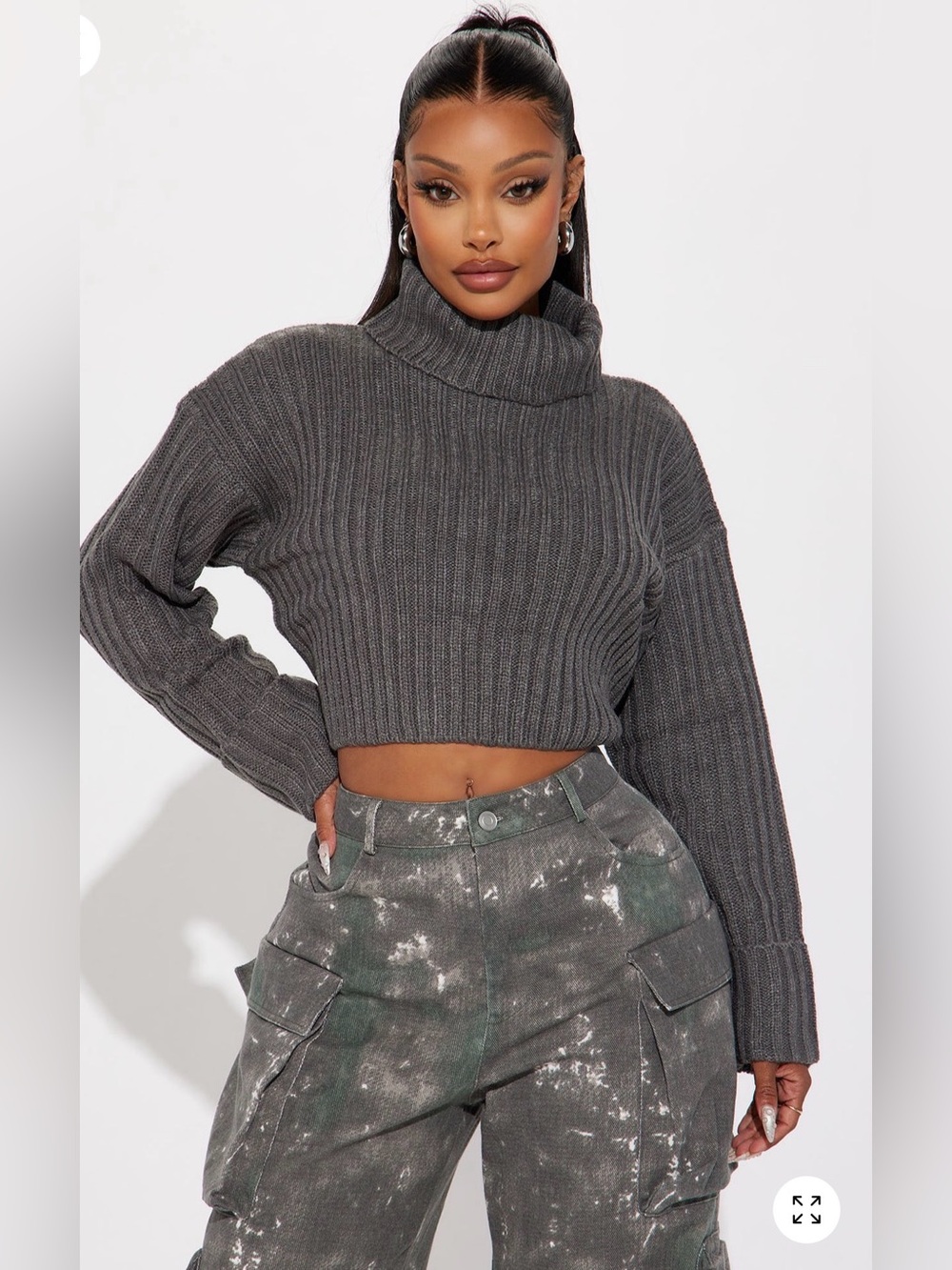Fashion Nova Sharee Turtleneck Sweater Grey Size L NWT